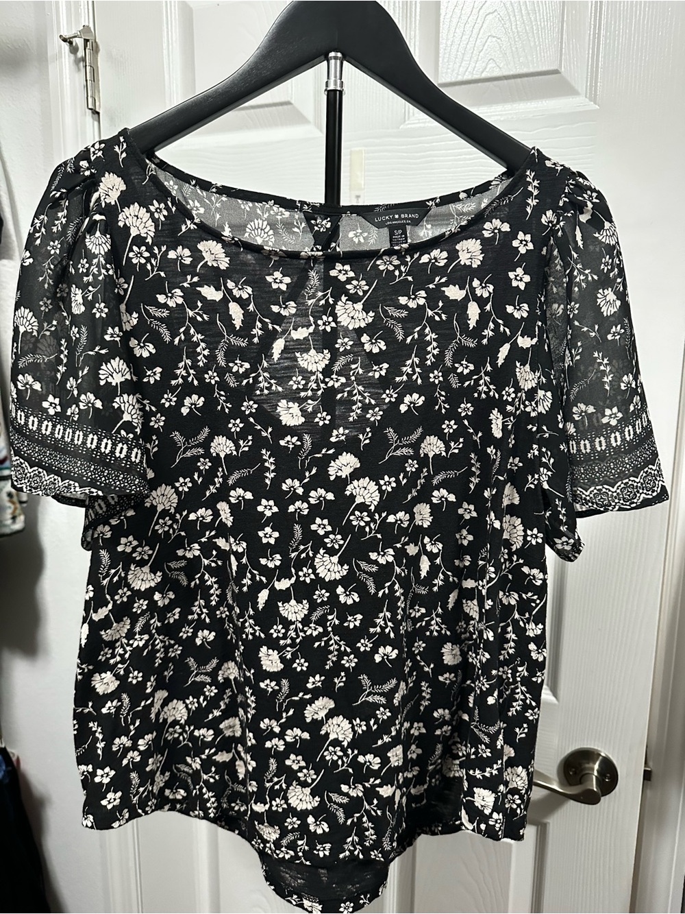Lucky Brand Black and White Floral Long Sleeve Blouse